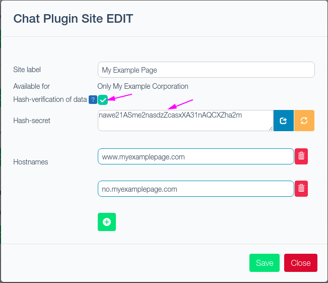 Chat site edit page